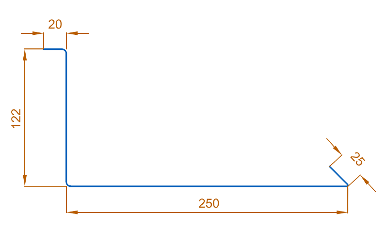 Планка примыкания нижняя 250х122х2000 (VALORI-20-Grey-0.5) в 